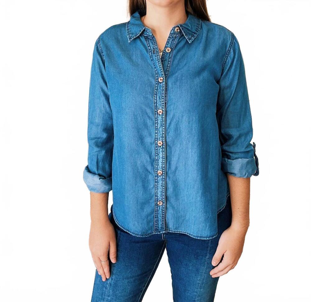 NEW BLU PEPPER harper chambray shirt in classic medium blue